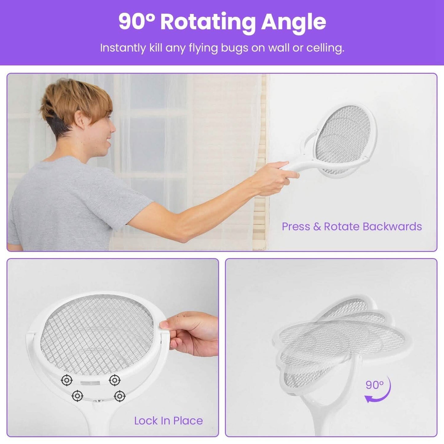3-in-1 90º Rotating Electric Bug Zapper Racket DailySale