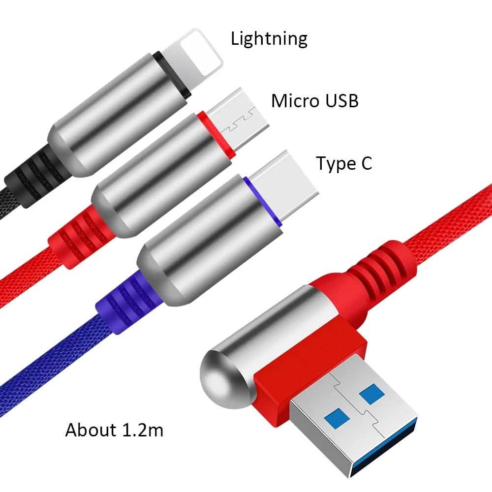 3-In-1 Charging Cable USB to Micro USB + Type C + Lightning Charging Cable Fast Charging DailySale