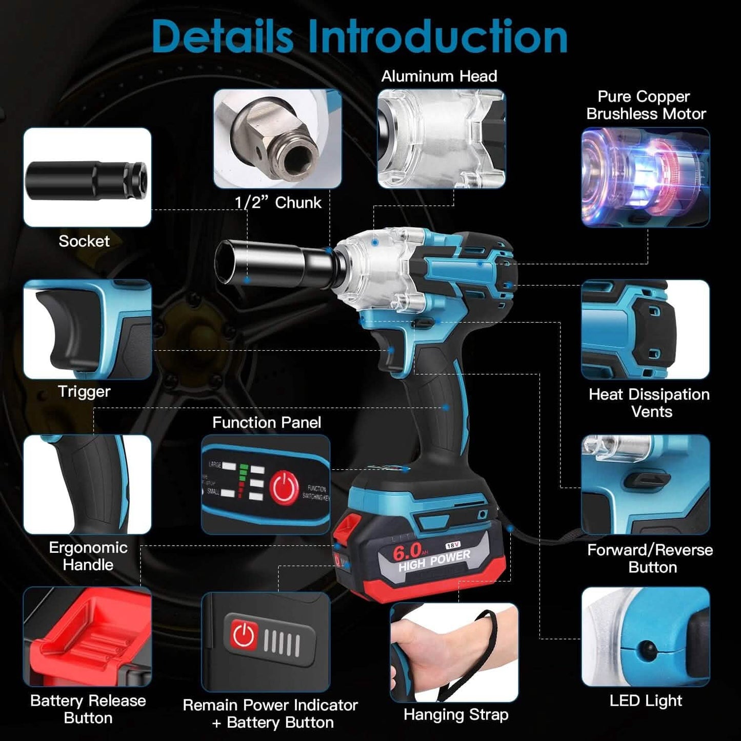 3-In-1 Cordless Electric Impact Wrench Drill Screwdriver with Brushless Motor Max 3450RPM Variable Speed DailySale
