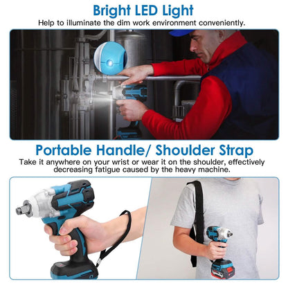 3-In-1 Cordless Electric Impact Wrench Drill Screwdriver with Brushless Motor Max 3450RPM Variable Speed DailySale