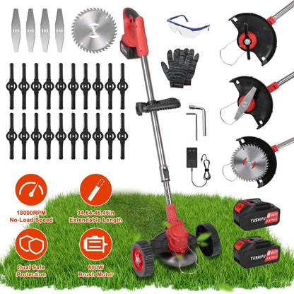 3-in-1 Electric Cordless Grass Wacker Battery Powered Grass Trimmer with Wheels Adjustable Head with 2-Pieces 2500mAh Batteries DailySale