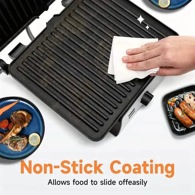 3-in-1 Electric Indoor Non-Stick Grill & Panini Press Sandwich Maker with Adjustable Temperature Control and Grease Tray DailySale