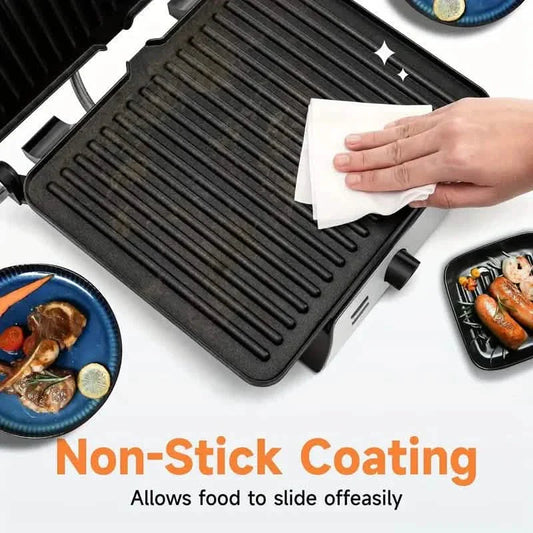 3-in-1 Electric Indoor Non-Stick Grill & Panini Press Sandwich Maker with Adjustable Temperature Control and Grease Tray DailySale