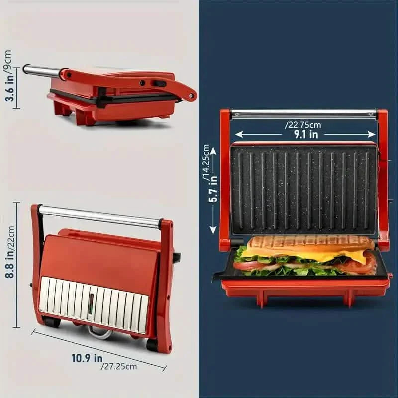 3-in-1 Electric Indoor Non-Stick Grill & Panini Press Sandwich Maker with Adjustable Temperature Control and Grease Tray DailySale