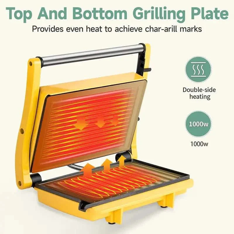 3-in-1 Electric Indoor Non-Stick Grill & Panini Press Sandwich Maker with Adjustable Temperature Control and Grease Tray DailySale