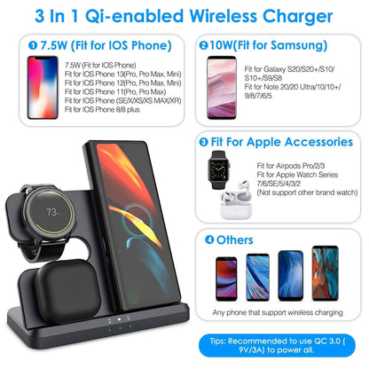3-in-1 Fast Wireless Charger for Qi-enable Phones, Earphones and Watches DailySale