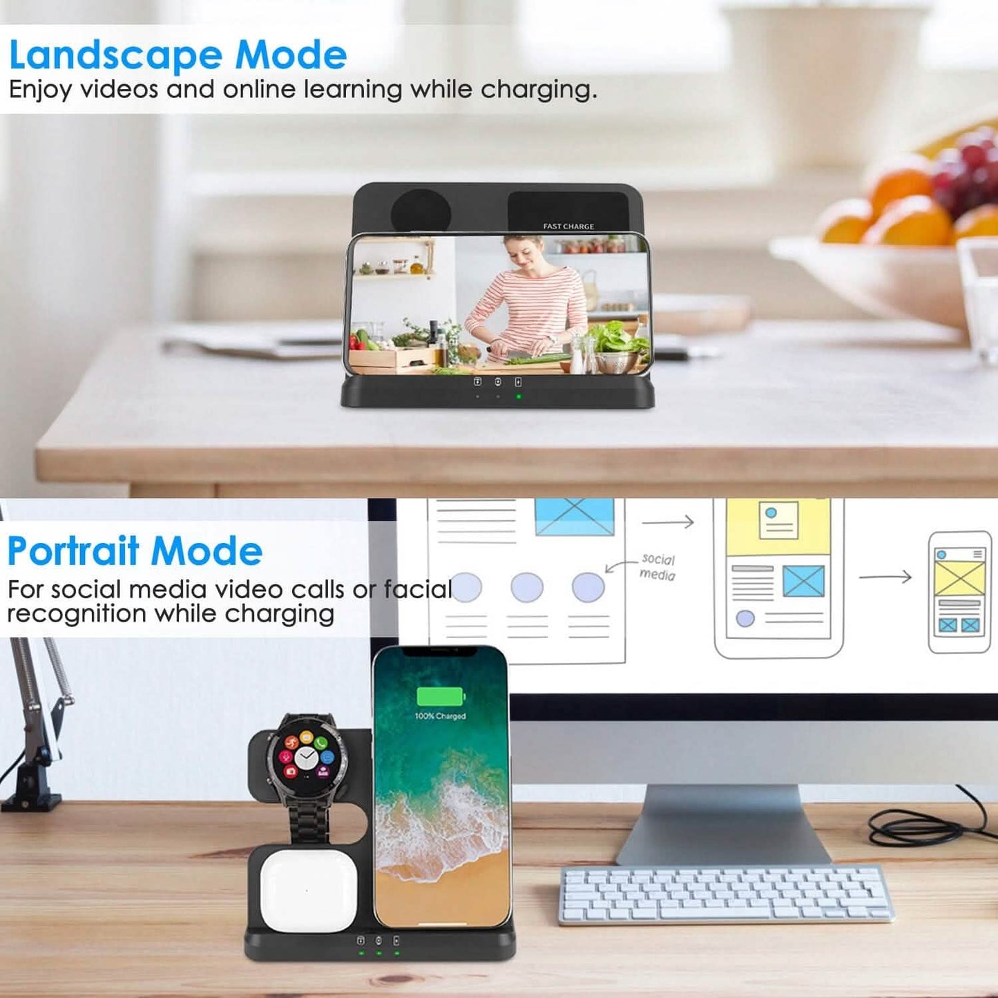 3-in-1 Fast Wireless Charger for Qi-enable Phones, Earphones and Watches DailySale