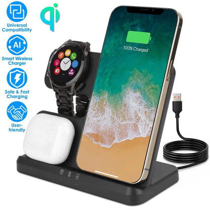 3-in-1 Fast Wireless Charger for Qi-enable Phones, Earphones and Watches DailySale