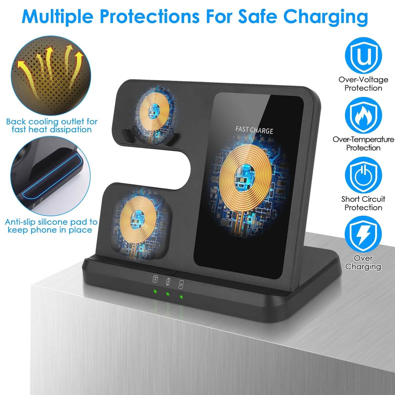 3-in-1 Fast Wireless Charger for Qi-enable Phones, Earphones and Watches DailySale