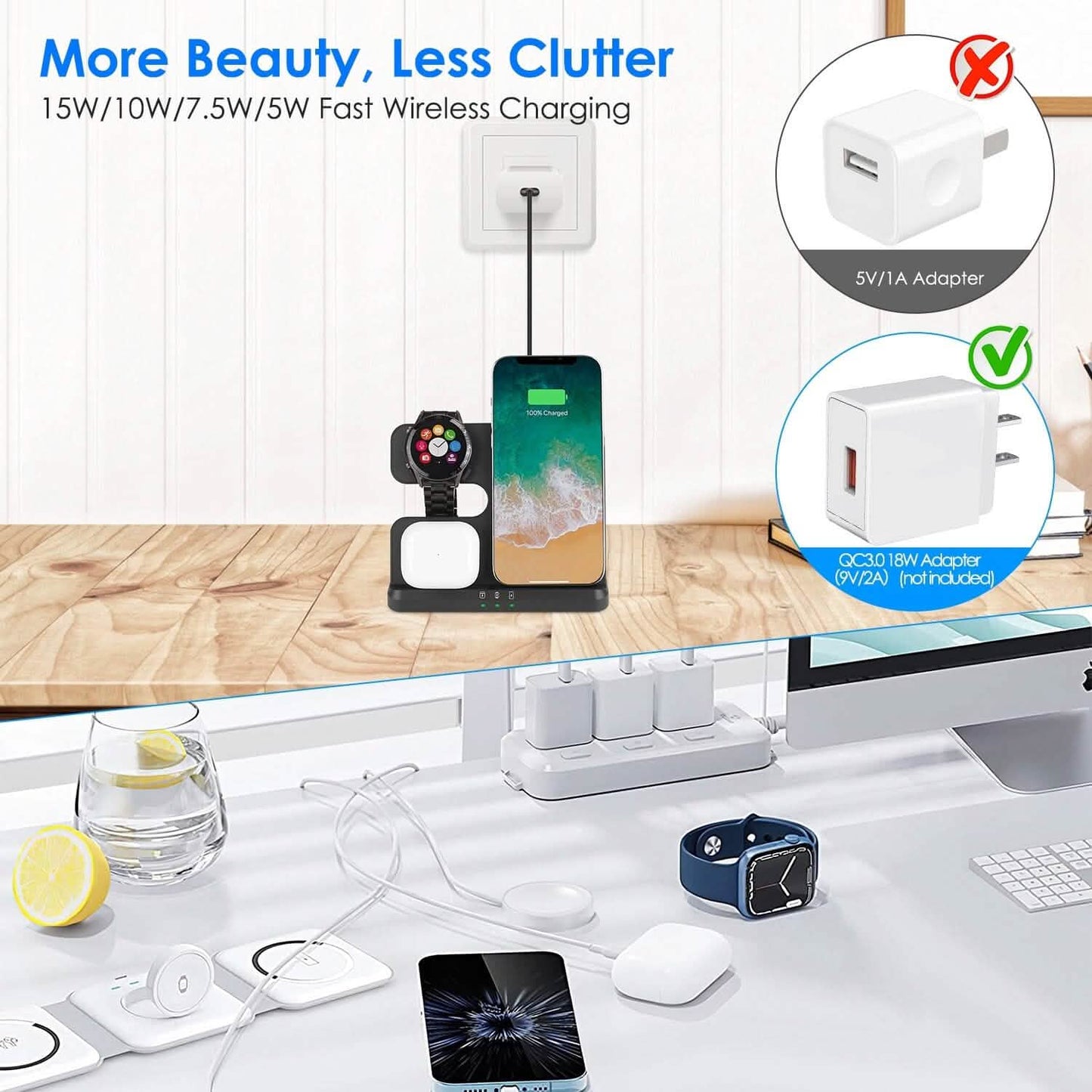 3-in-1 Fast Wireless Charger for Qi-enable Phones, Earphones and Watches DailySale