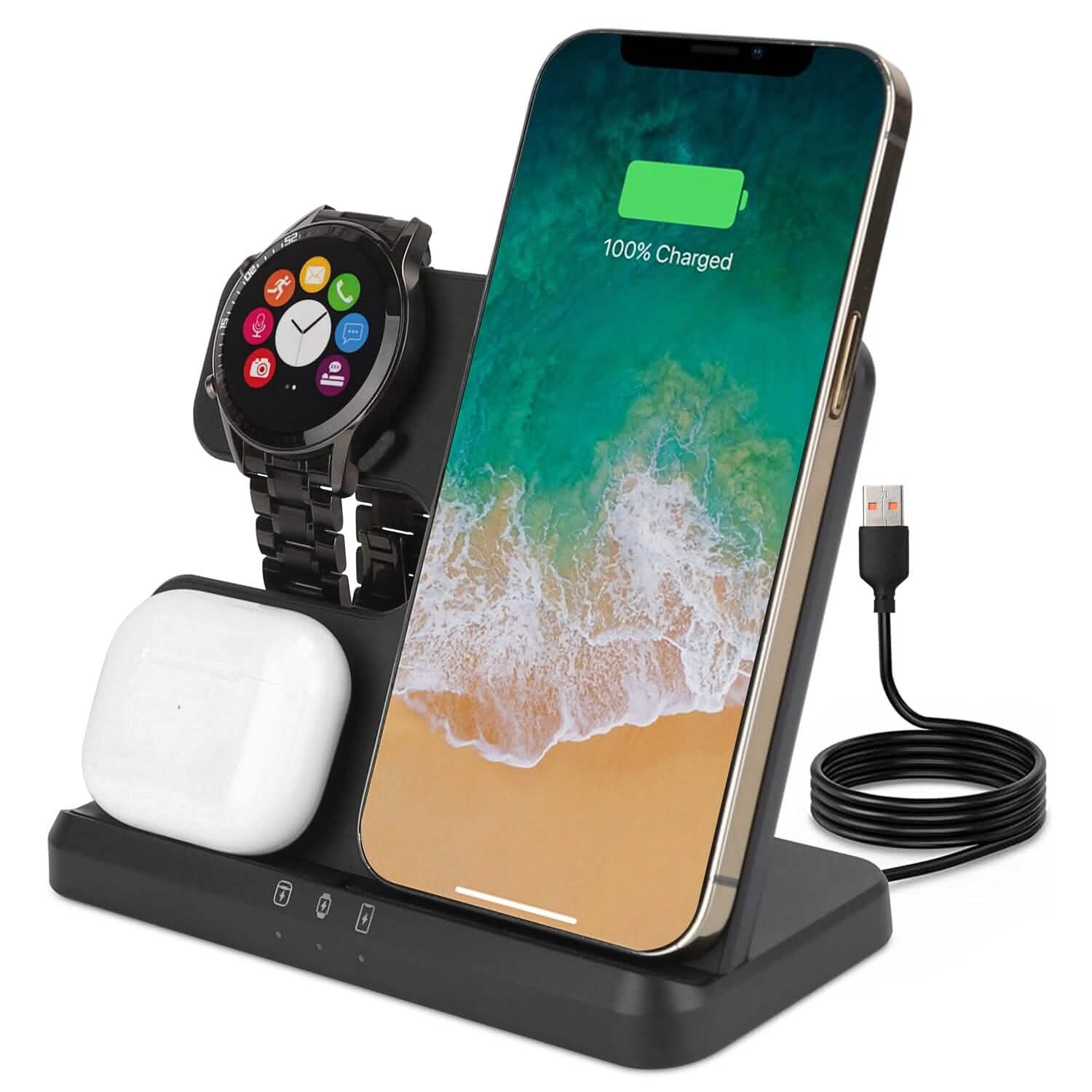 3-in-1 Fast Wireless Charger for Qi-enable Phones, Earphones and Watches DailySale