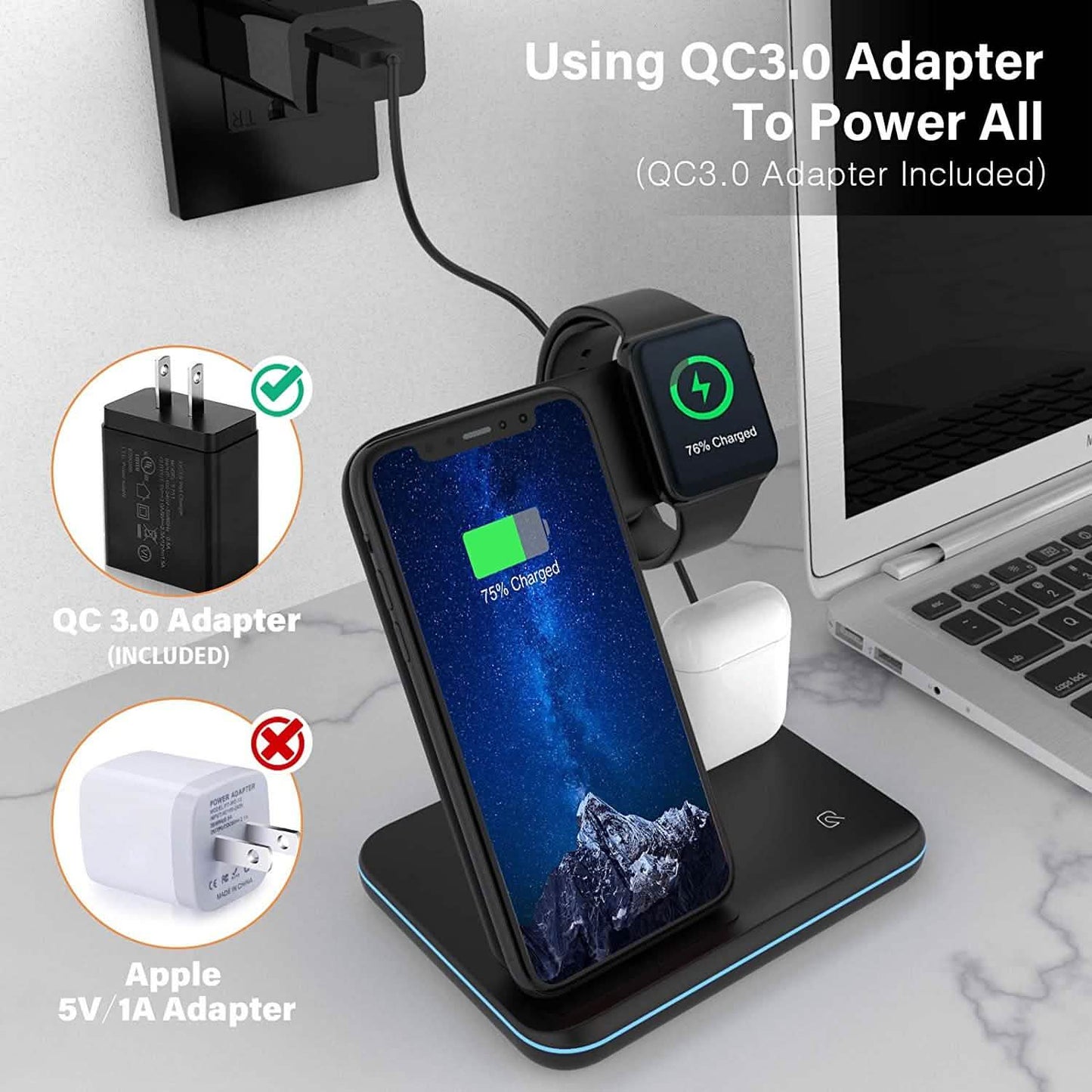 3-in-1 Qi-Certified 15W Fast Charging Station DailySale