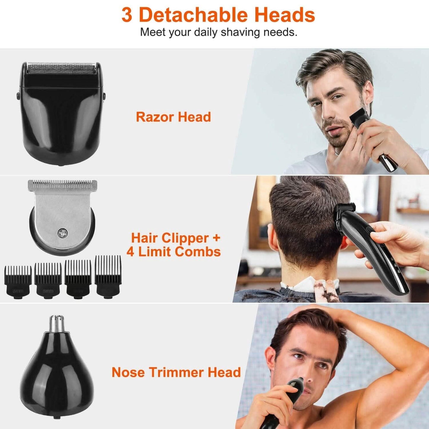 3-in-1 Rechargeable Hair Clipper Cordless Hair Trimmer Shaver DailySale