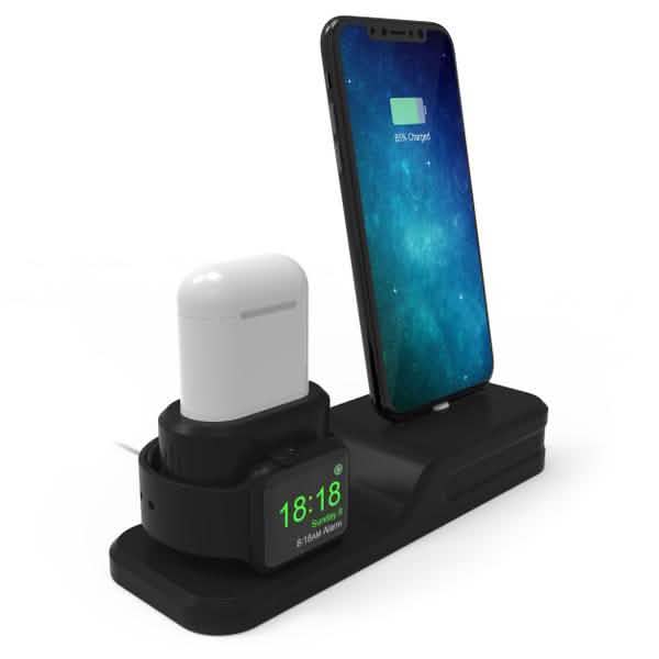 3-in-1 Silicone Charging Station Dock for Apple Watch AirPods and iPhone + 2 Lightning Cables DailySale