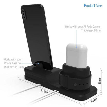3-in-1 Silicone Charging Station Dock for Apple Watch AirPods and iPhone + 2 Lightning Cables DailySale