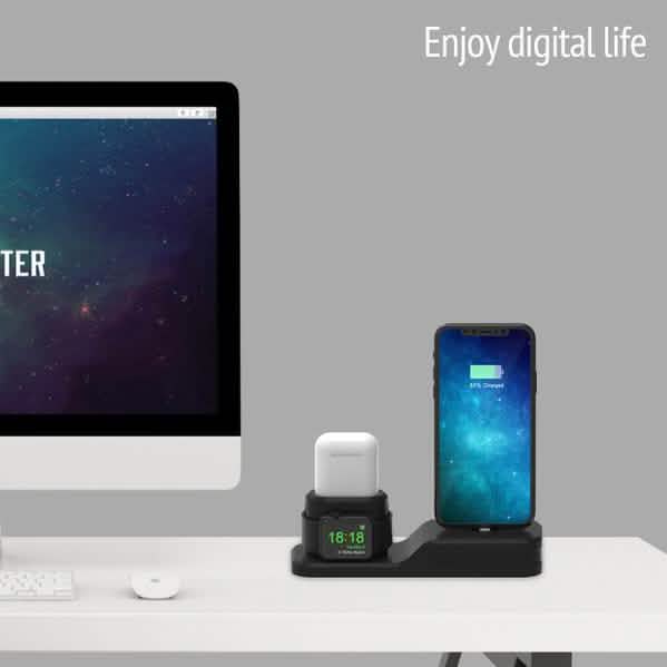 3-in-1 Silicone Charging Station Dock for Apple Watch AirPods and iPhone + 2 Lightning Cables DailySale