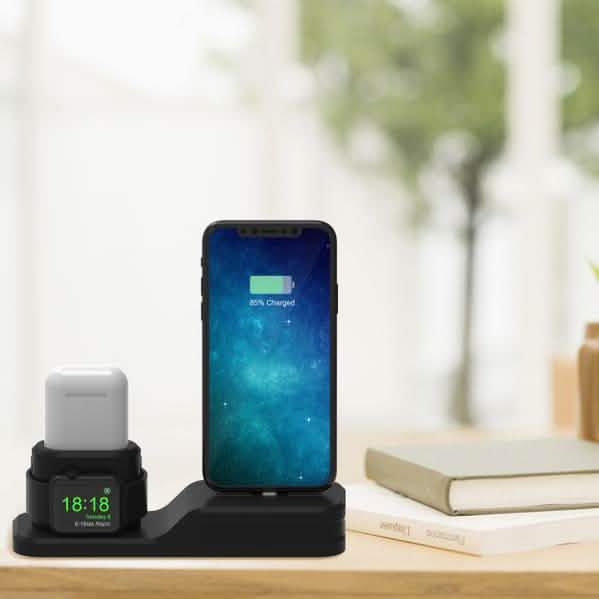 3-in-1 Silicone Charging Station Dock for Apple Watch AirPods and iPhone + 2 Lightning Cables DailySale
