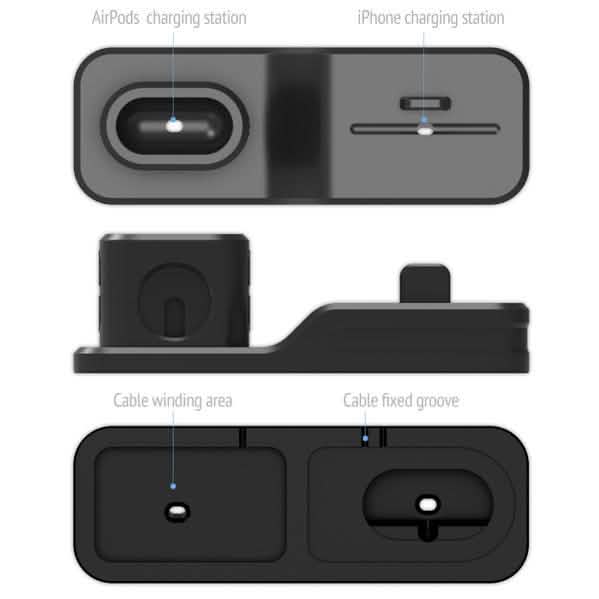 3-in-1 Silicone Charging Station Dock for Apple Watch AirPods and iPhone + 2 Lightning Cables DailySale