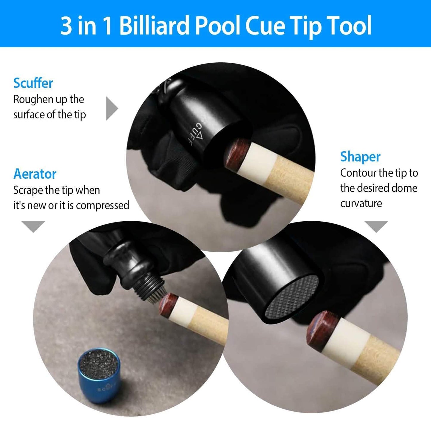 3-in-1 Snooker Pool Cue Tip Tool DailySale