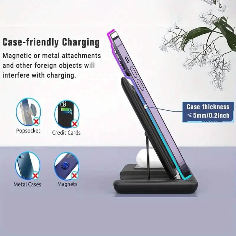 3-in-1 Wireless Charger Qi Fast 15W Charging Stand Pad DailySale
