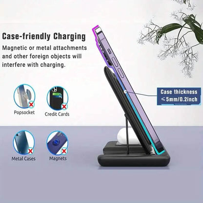 3-in-1 Wireless Charger Qi Fast 15W Charging Stand Pad DailySale