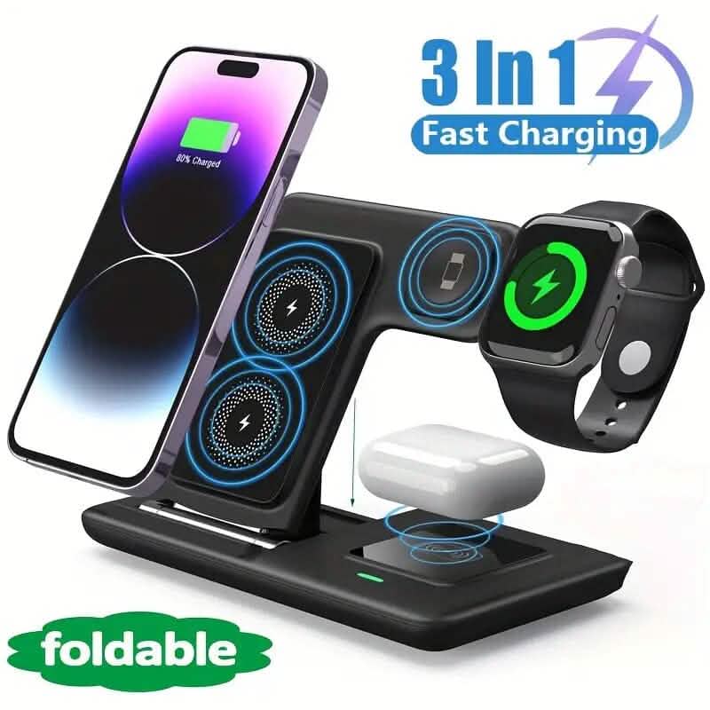 3-in-1 Wireless Charger Qi Fast 15W Charging Stand Pad DailySale