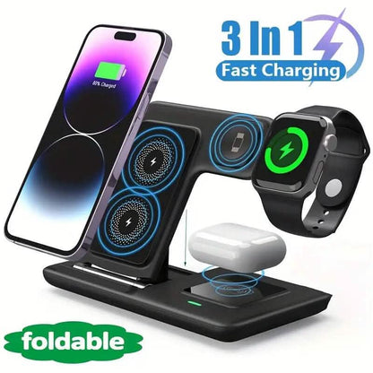 3-in-1 Wireless Charger Qi Fast 15W Charging Stand Pad DailySale