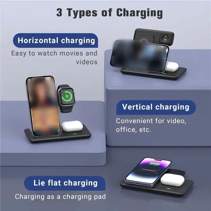 3-in-1 Wireless Charger Qi Fast 15W Charging Stand Pad DailySale