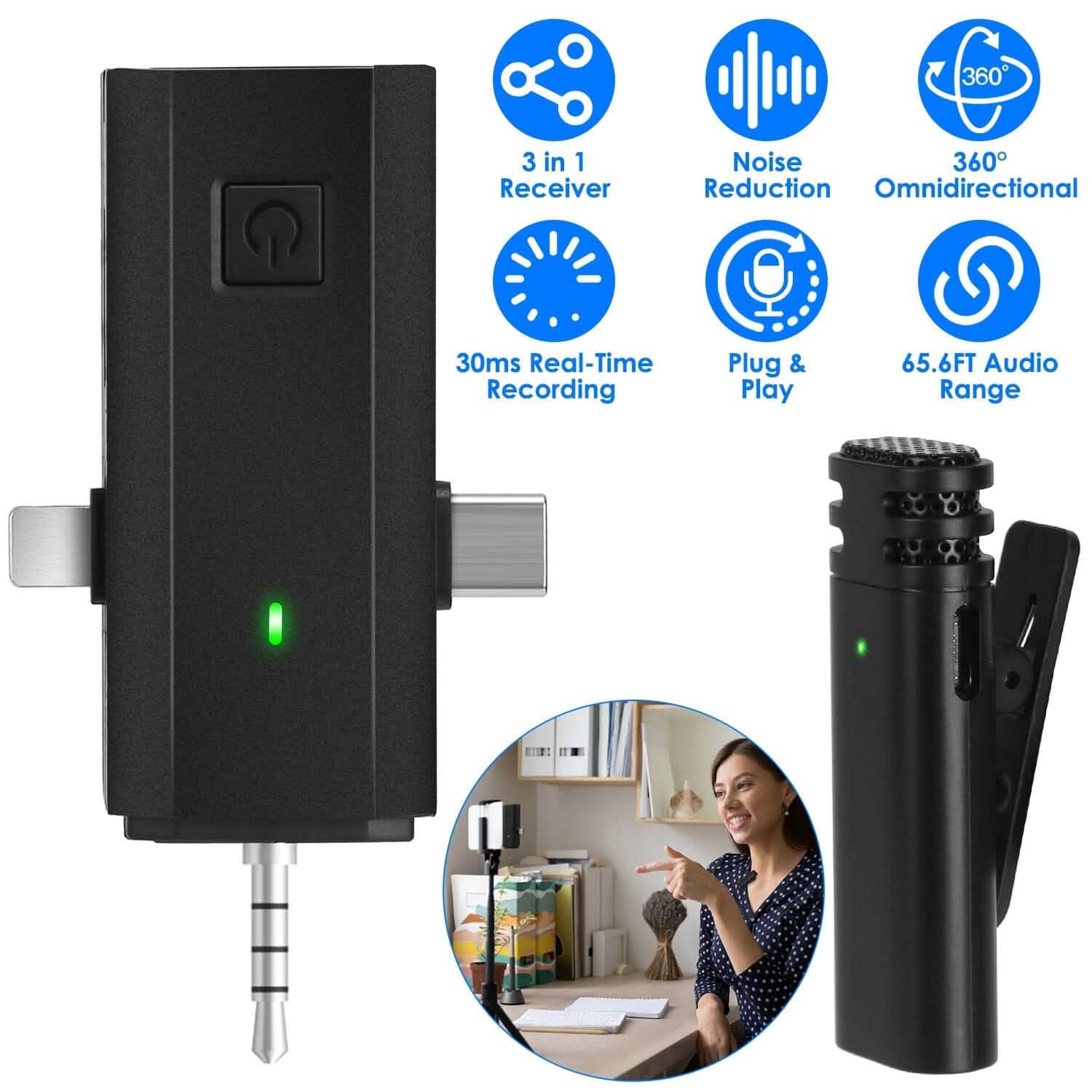 3-in-1 Wireless Clip On Microphone Omnidirectional Noise Reduction Plug DailySale