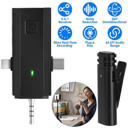 3-in-1 Wireless Clip On Microphone Omnidirectional Noise Reduction Plug DailySale