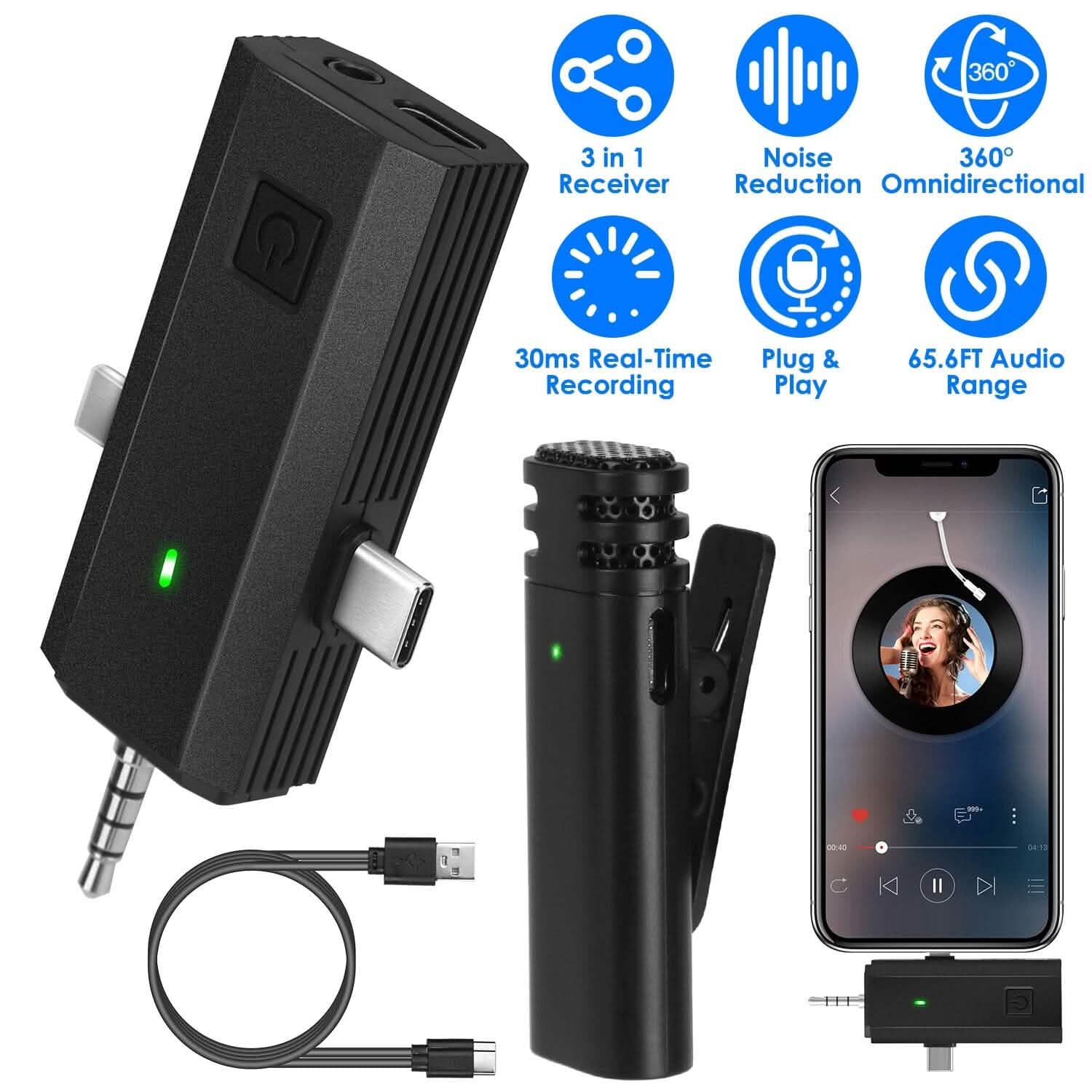 3-in-1 Wireless Clip On Microphone Omnidirectional Noise Reduction Plug DailySale