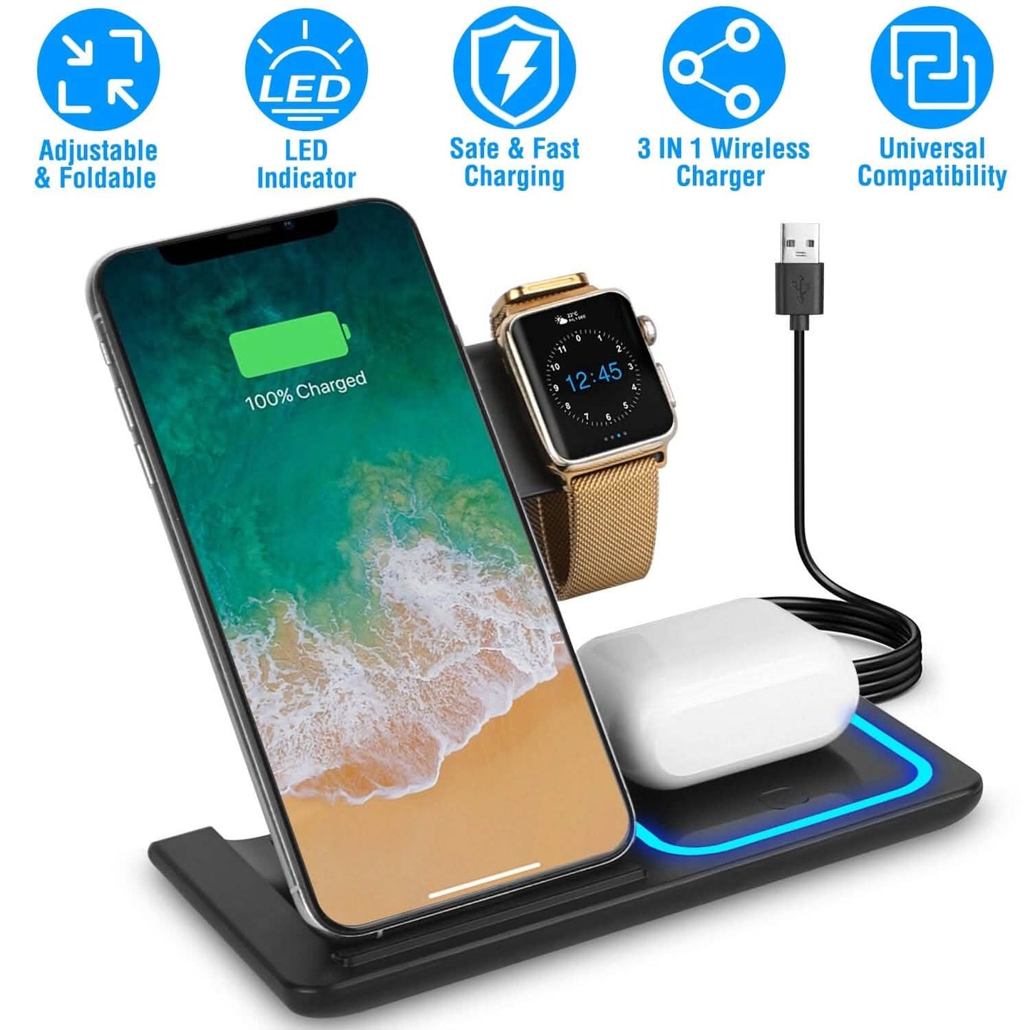 3-in-1 Wireless Fast Charging Station Dock Foldable DailySale