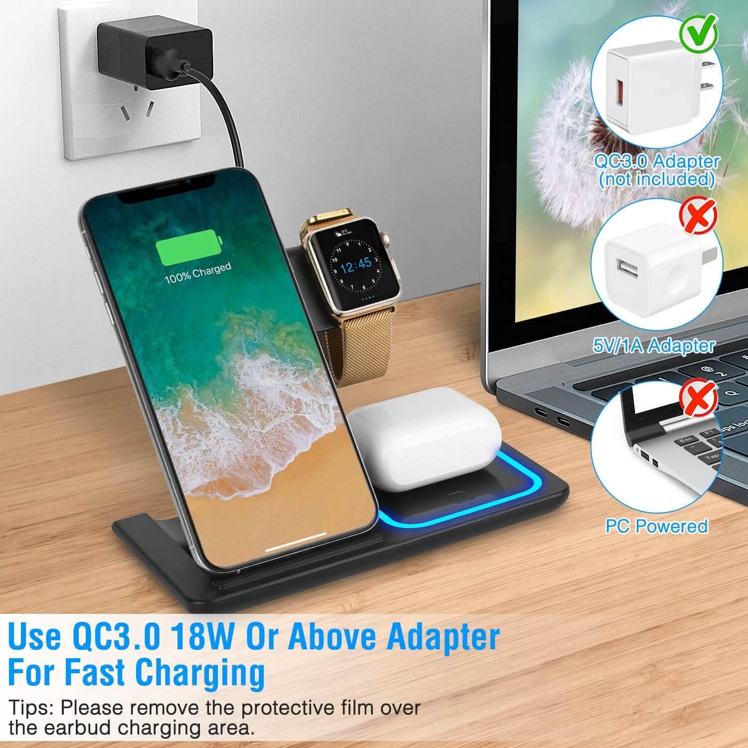 3-in-1 Wireless Fast Charging Station Dock Foldable DailySale