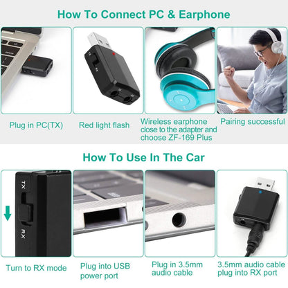 3-in-1 Wireless V5.0 USB Audio Transmitter Receiver DailySale