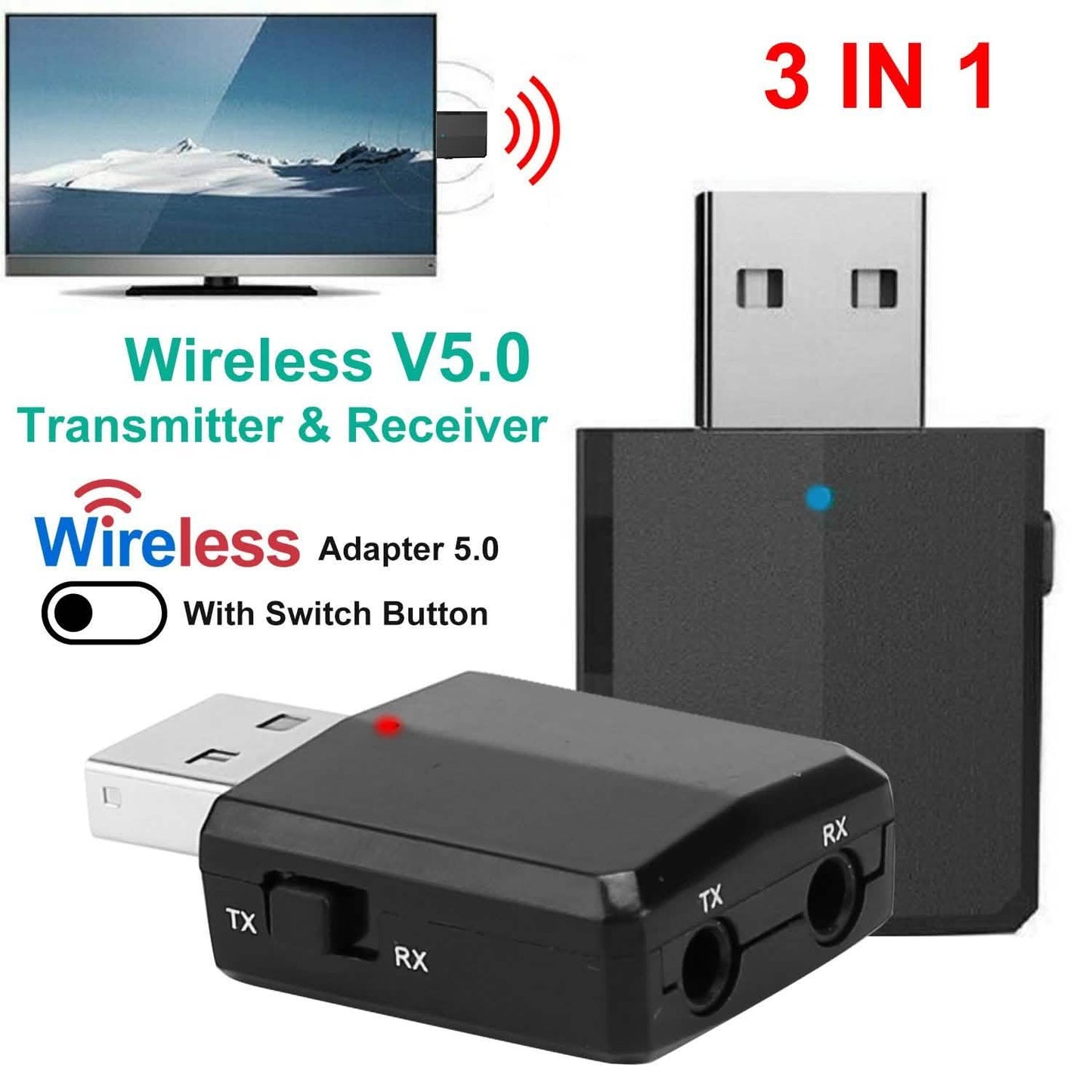 3-in-1 Wireless V5.0 USB Audio Transmitter Receiver DailySale