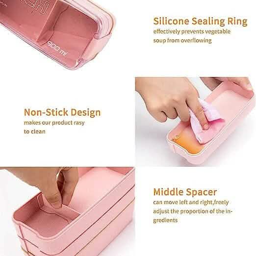 3-Layer Stackable Bento Box Japanese Lunch Box Kit with Spoon & Fork DailySale
