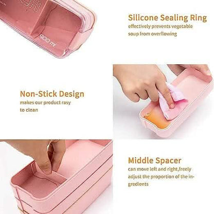 3-Layer Stackable Bento Box Japanese Lunch Box Kit with Spoon & Fork DailySale