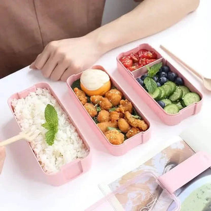 3-Layer Stackable Bento Box Japanese Lunch Box Kit with Spoon & Fork DailySale