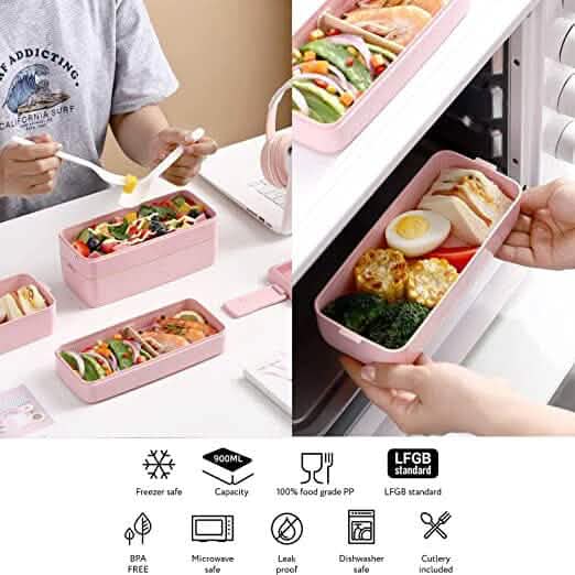 3-Layer Stackable Bento Box Japanese Lunch Box Kit with Spoon & Fork DailySale