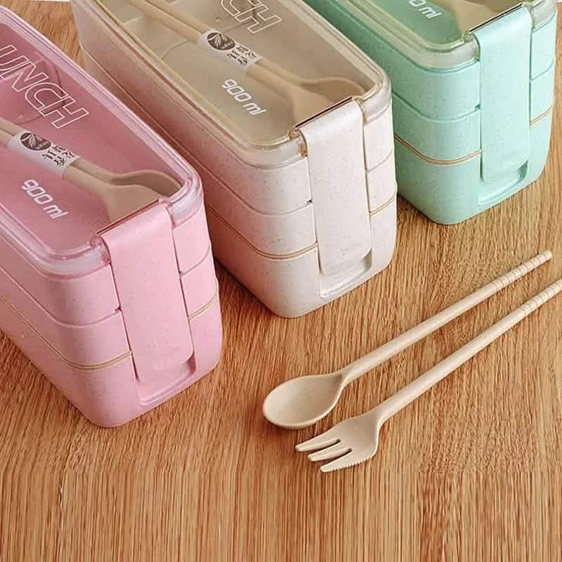 3-Layer Stackable Bento Box Japanese Lunch Box Kit with Spoon & Fork DailySale
