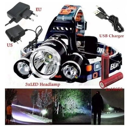 3 LED XM-L T6 Waterproof Headlamp LED Torch Flashlight DailySale