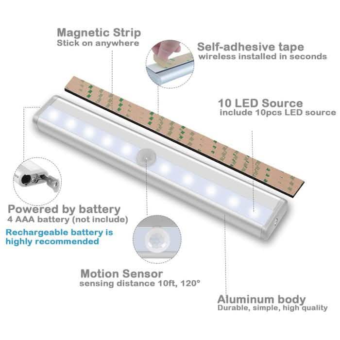 3-Pack: 10-LED Motion Sensor Stick on Light Bars DailySale