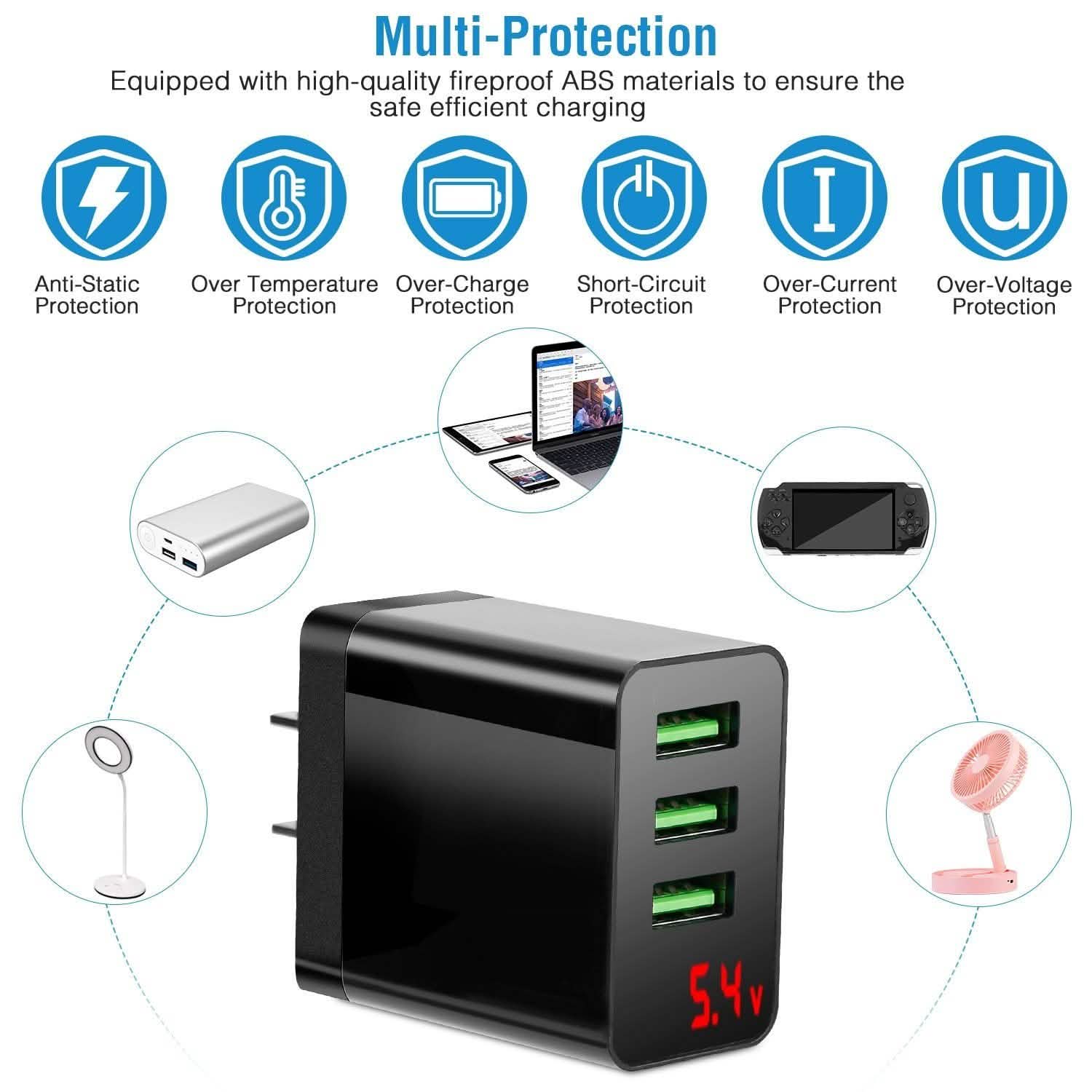 3-Pack: 3-Port USB Hub Charger Wall Power Charging Plug Adapter DailySale