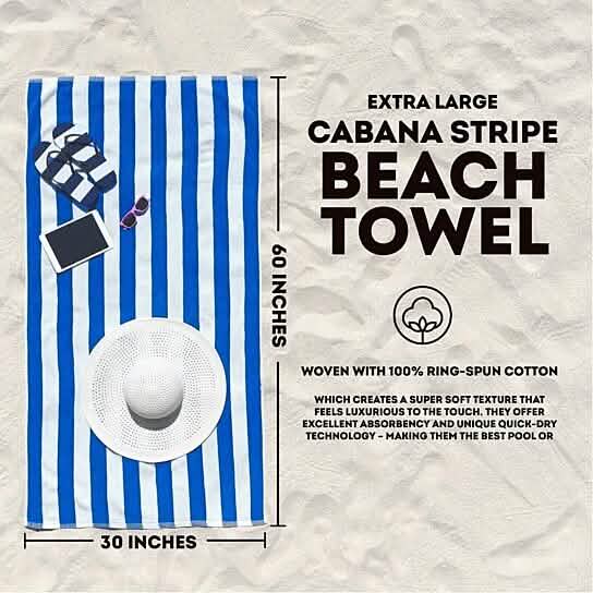 3-Pack: 30" x 60" Ultra-Soft 100% Cotton Striped Pool Cabana Hotel Beach Towels DailySale