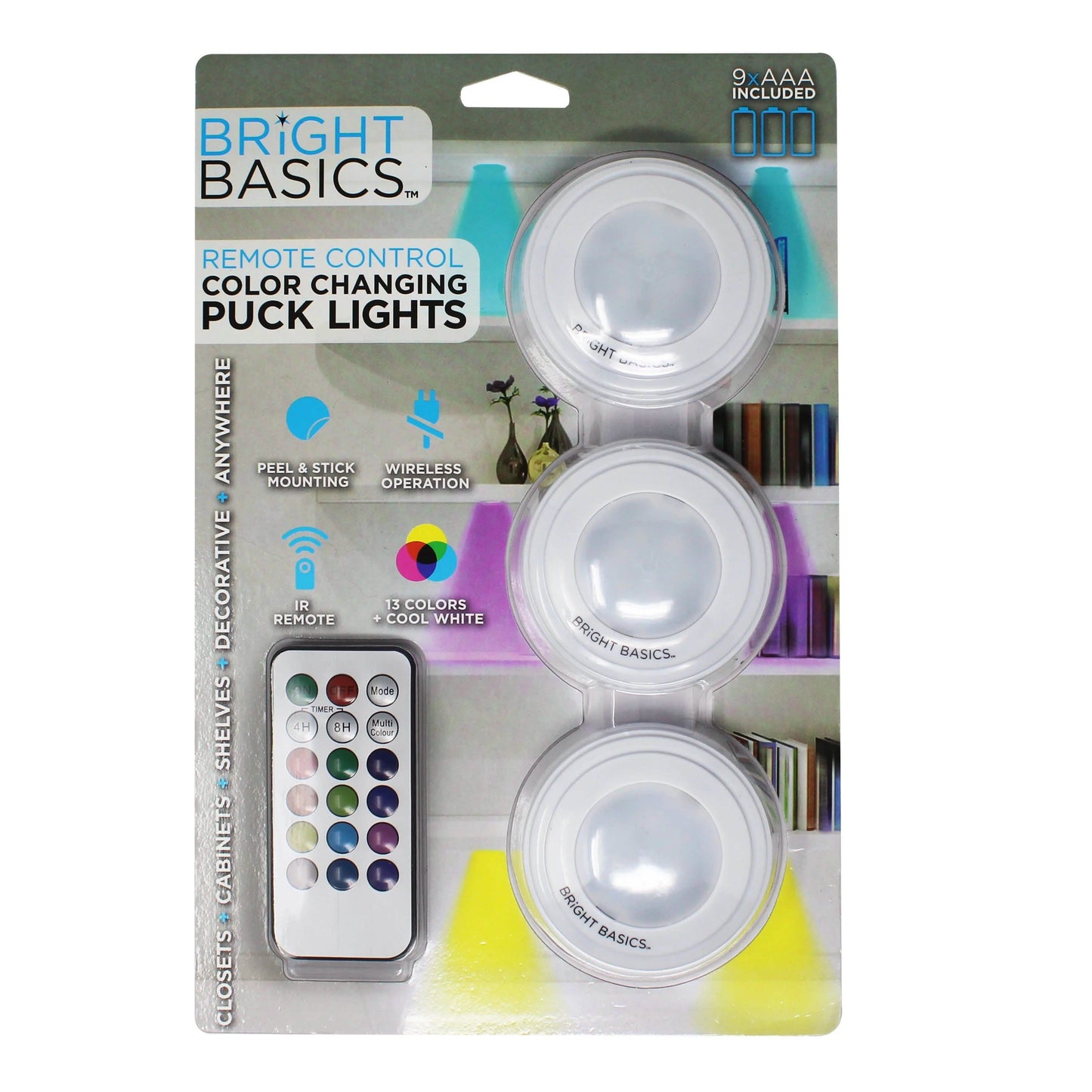 3-Pack: Bright Basics Color Changing Wireless LED Puck Lights w/ Remote Control DailySale