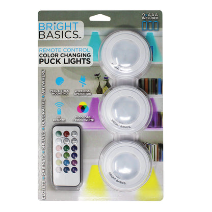 3-Pack: Bright Basics Color Changing Wireless LED Puck Lights w/ Remote Control DailySale