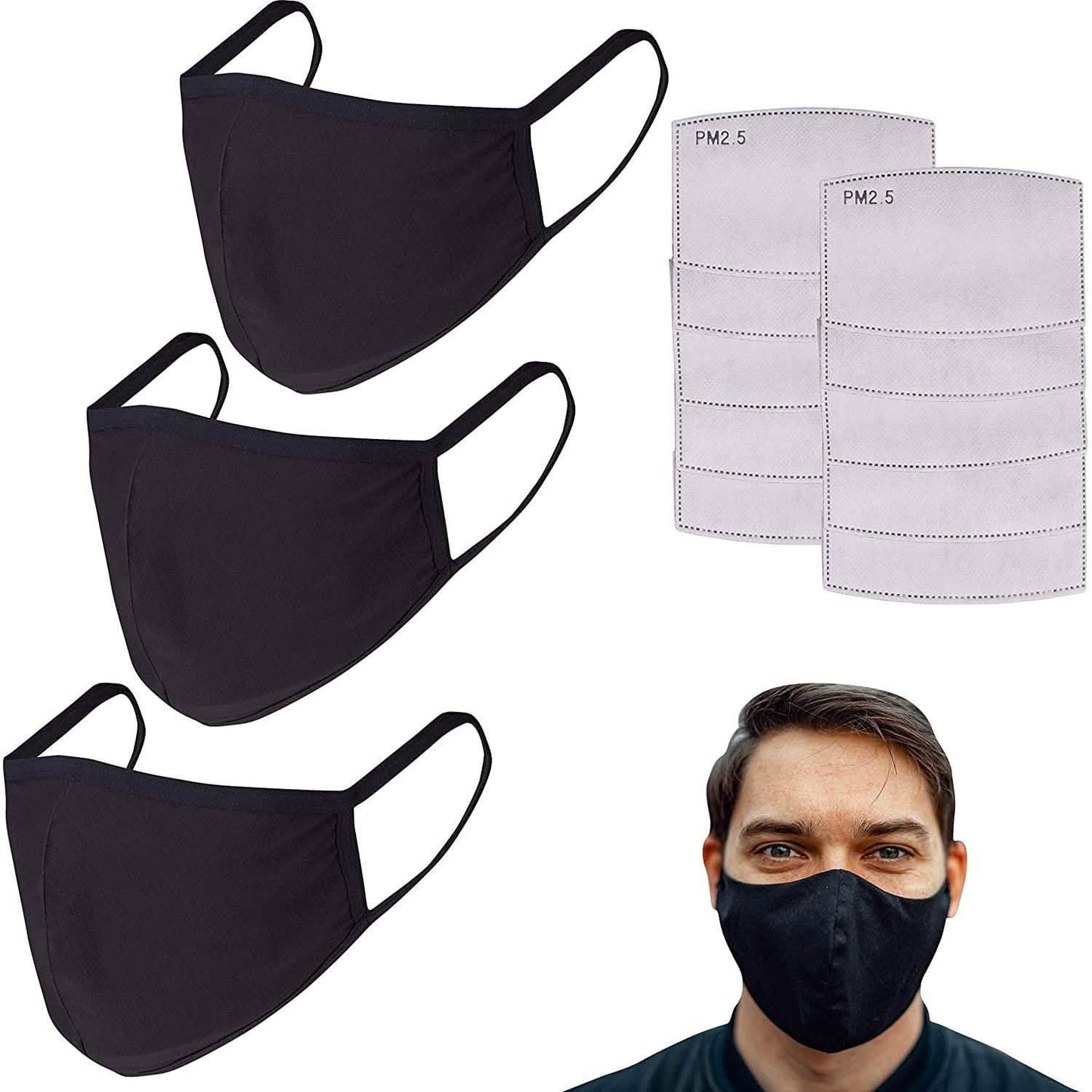 3-Pack: Cotton Reusable Face Masks with 10 Filters DailySale