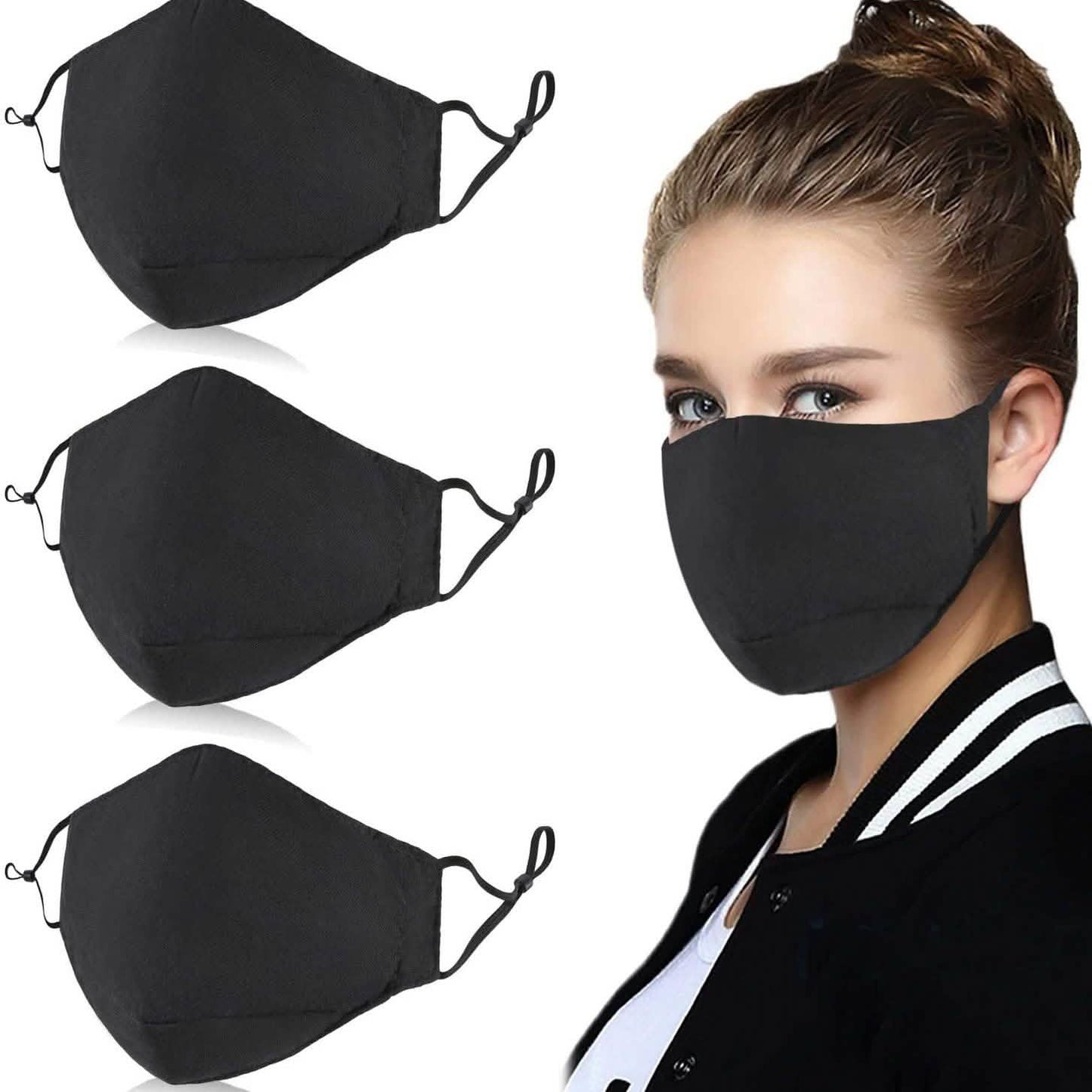 3-Pack: Cotton Reusable Washable Adjustable Face Masks with Filter Pocket DailySale
