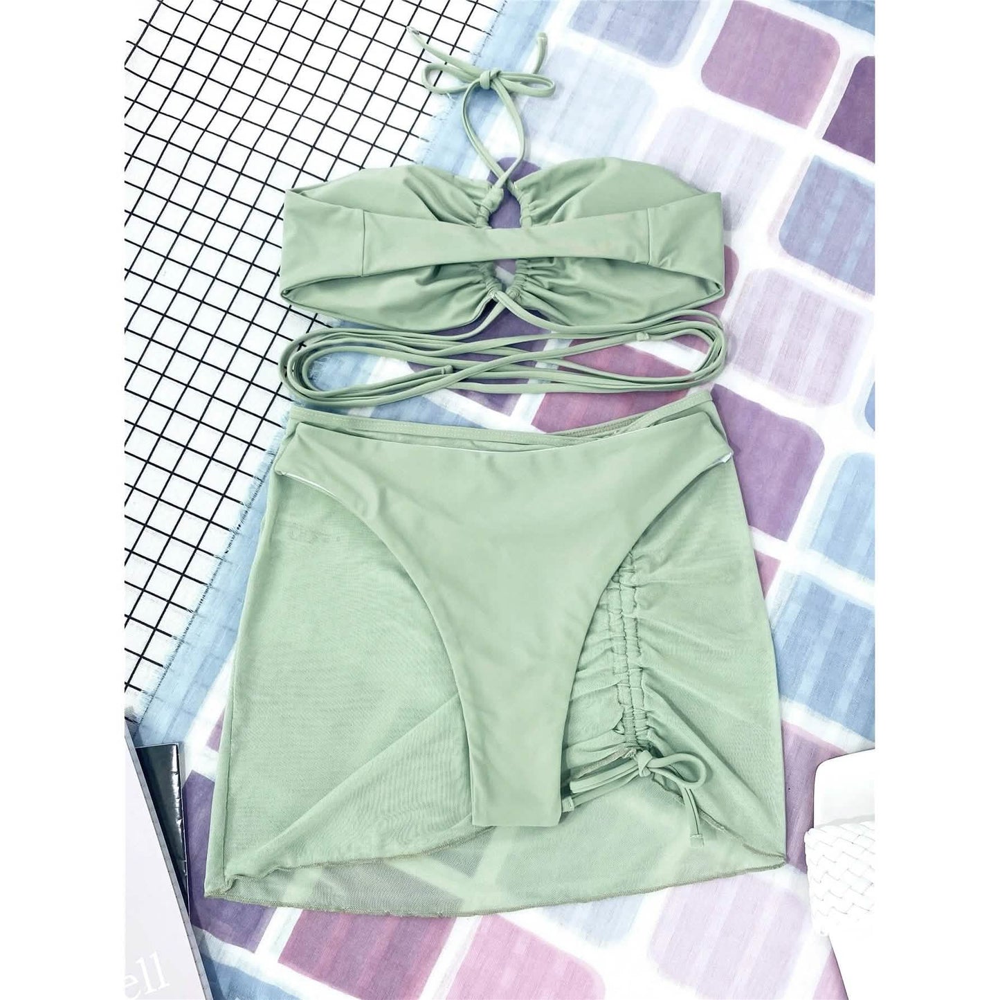 3-Pack: Criss Cross Halter Bikini Swimsuit & Beach Skirt DailySale