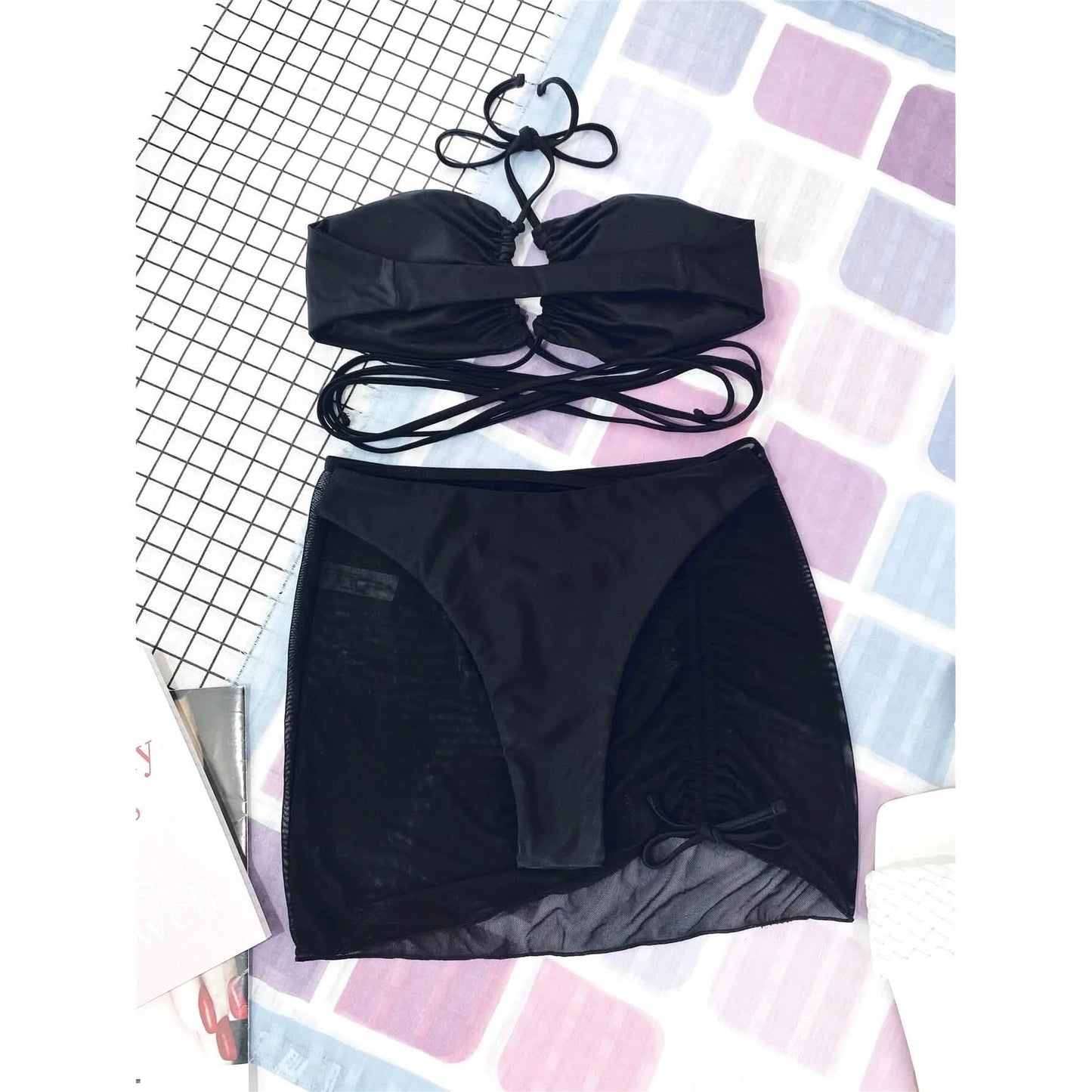 3-Pack: Criss Cross Halter Bikini Swimsuit & Beach Skirt DailySale